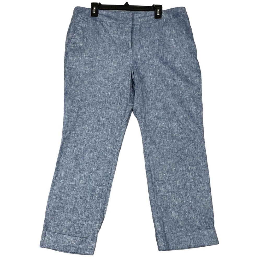 Linen Blend Heather Blue Cropped Pants Summer Vacation Ann Taylor Factory Sz 14